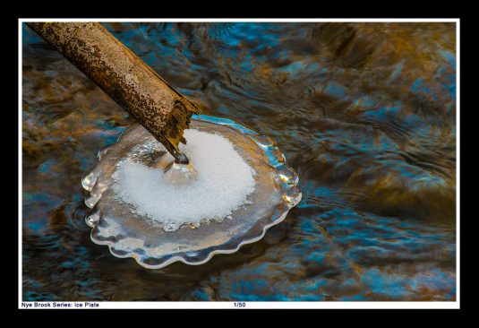 NYE BROOK SERIES: A pie shaped circle of ice in Nye Brook at Ski Blandford in Massachusetts. ©Mark D Phillips
