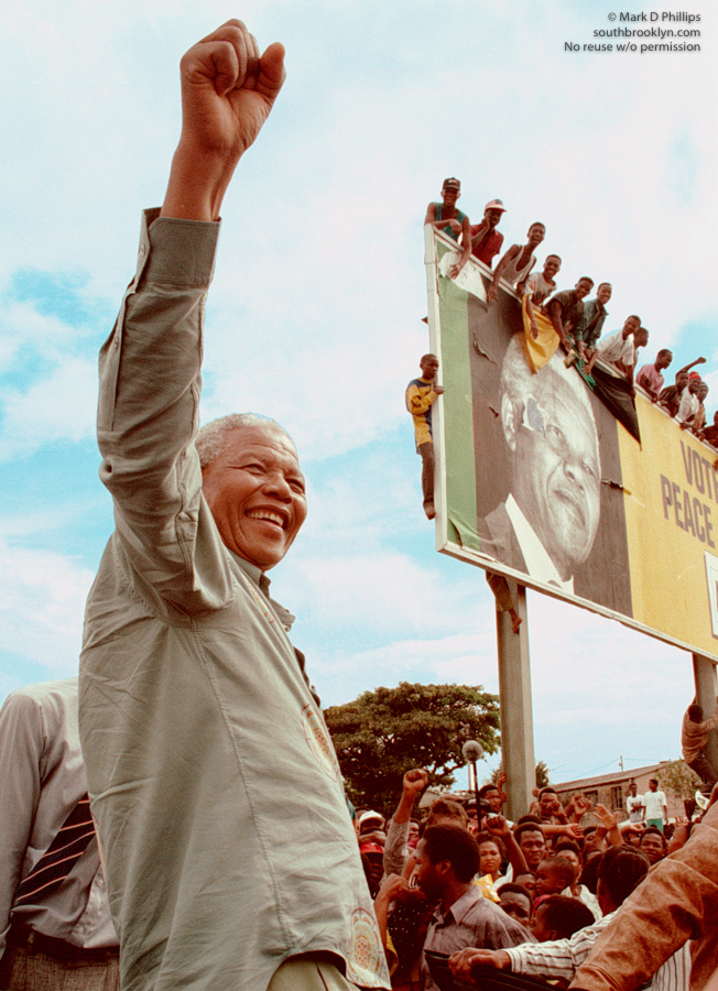 Nelson Mandela in Durban, South Africa, during his campaign for the presidency against Willem de Klerk in 1994. ©Mark D Phillips
