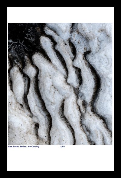 Nye Brook Series: Ice shapes carved by the water in Nye Brook during the winter of 2019 at Blandford Ski Area in Massachusetts. ©Mark D Phillips